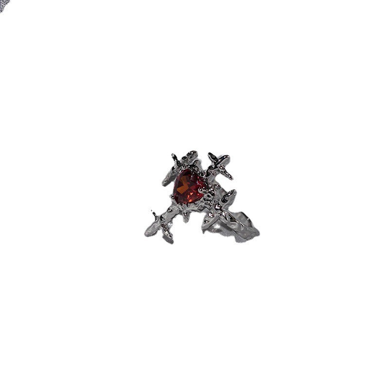Wholesale  Retro Exaggerated Dark Cross Red Love Zircon Ring Finger Ring Opening Adjustable Ring